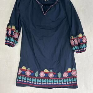 Meloday embroidered tunic dress with pockets navy blue xs